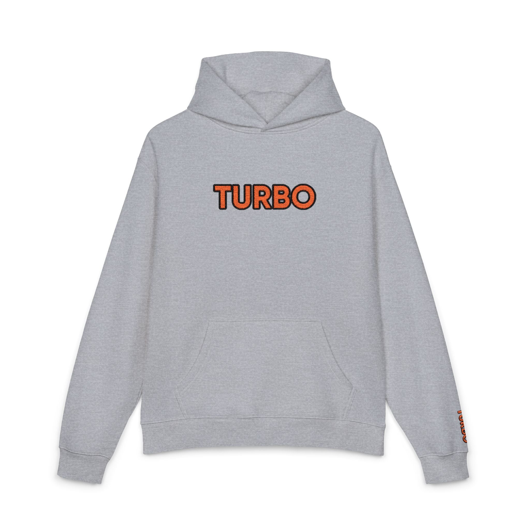 Turbo Graphic Hoodie — Retro Orange Text Pullover