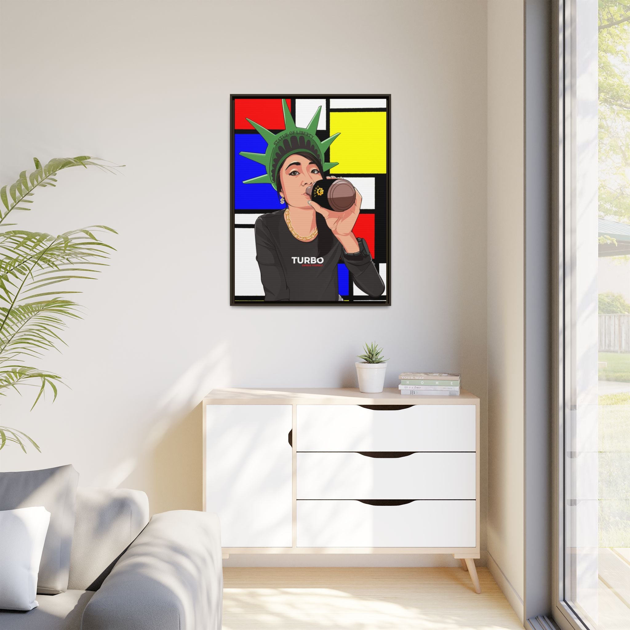 Framed Matte Canvas Art - Statue of Liberty Style with Turbo Text