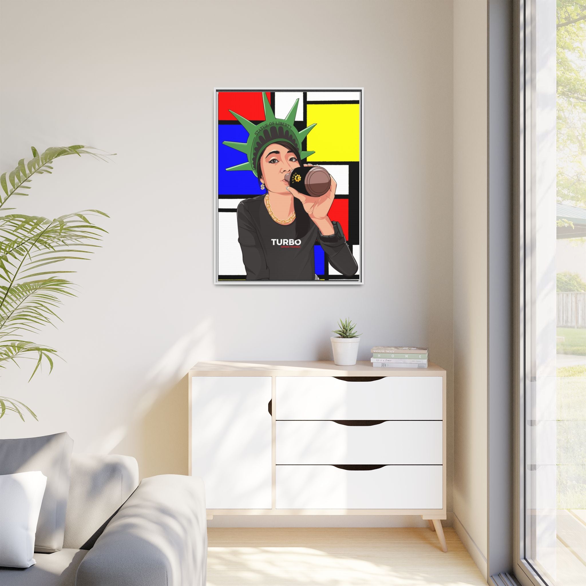 Framed Matte Canvas Art - Statue of Liberty Style with Turbo Text