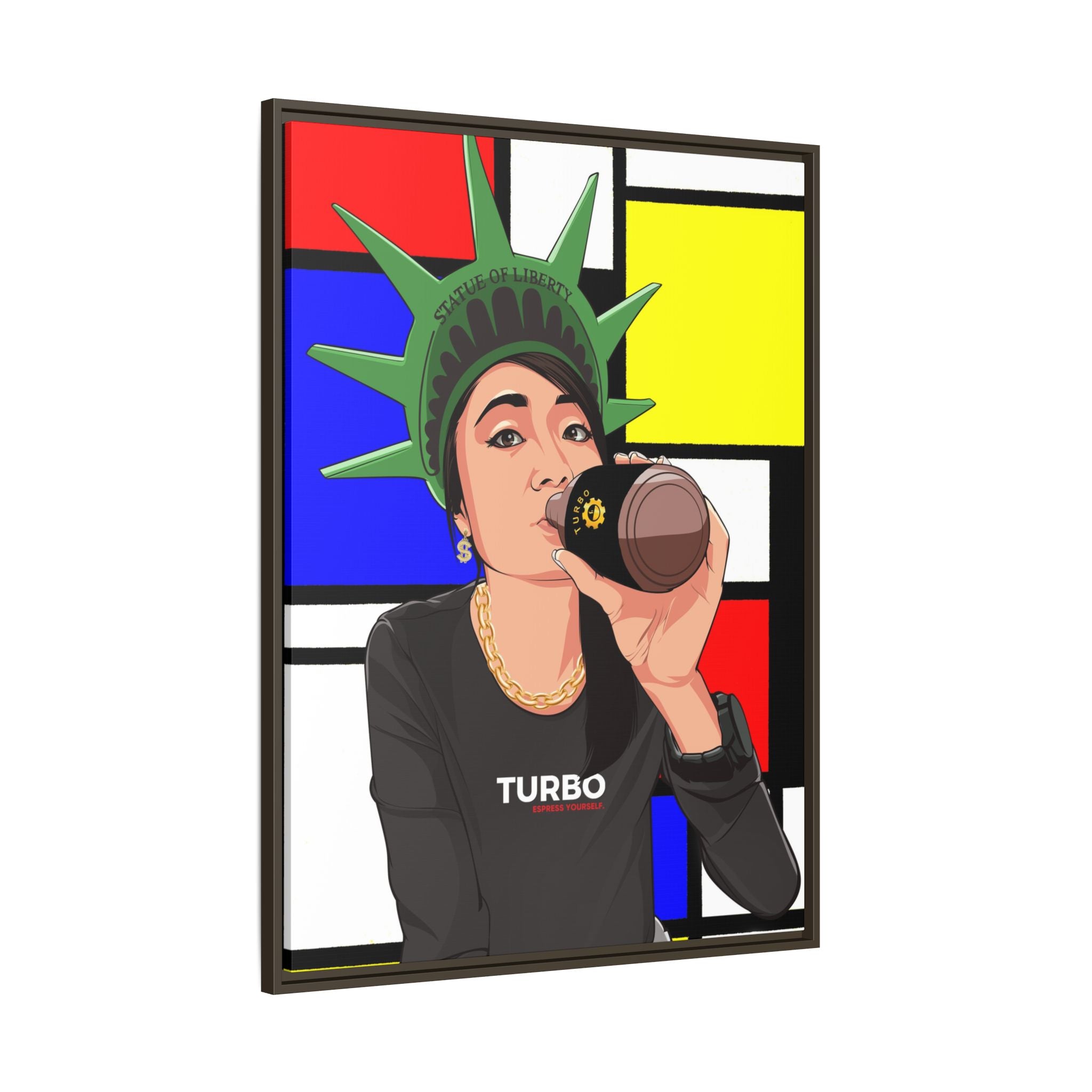 Framed Matte Canvas Art - Statue of Liberty Style with Turbo Text