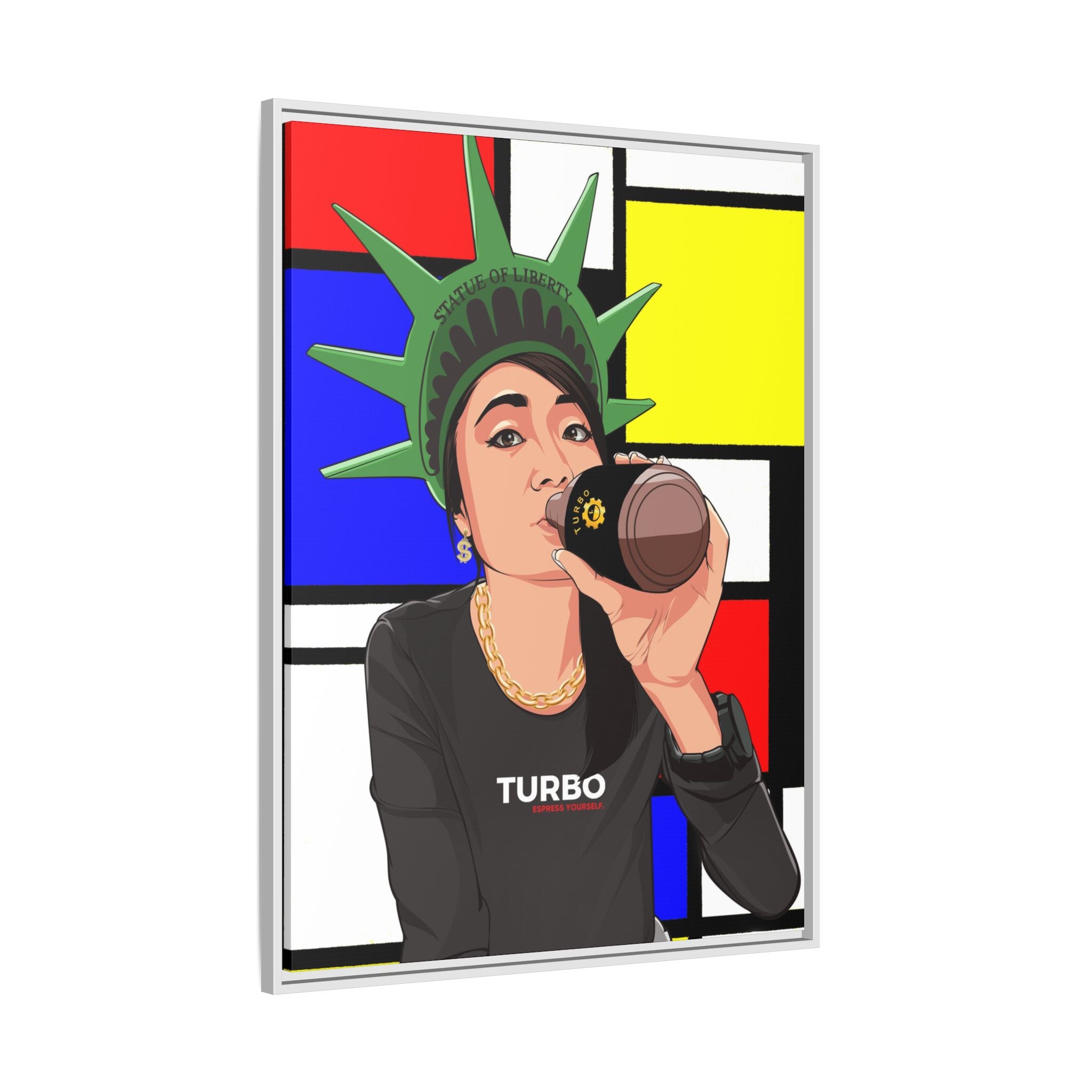 Framed Matte Canvas Art - Statue of Liberty Style with Turbo Text