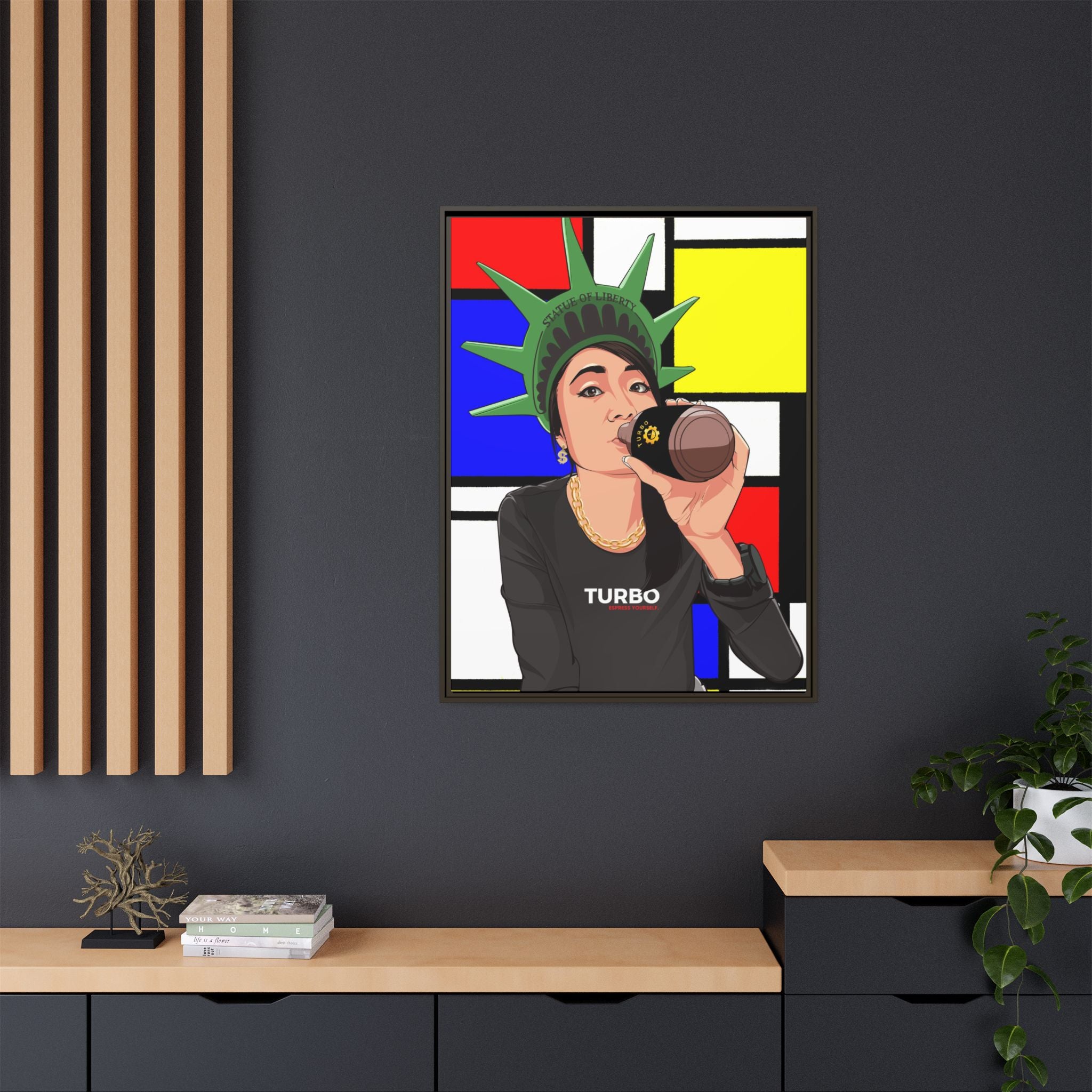 Framed Matte Canvas Art - Statue of Liberty Style with Turbo Text