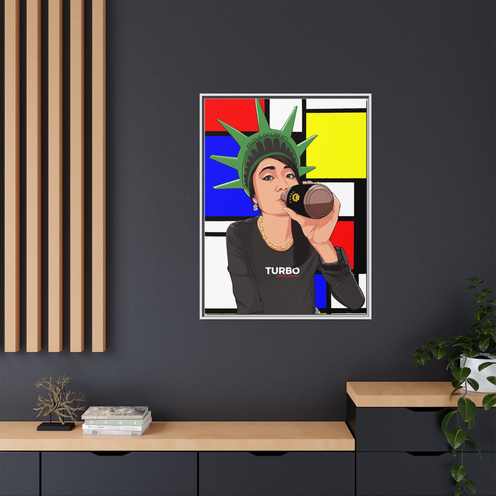 Framed Matte Canvas Art - Statue of Liberty Style with Turbo Text