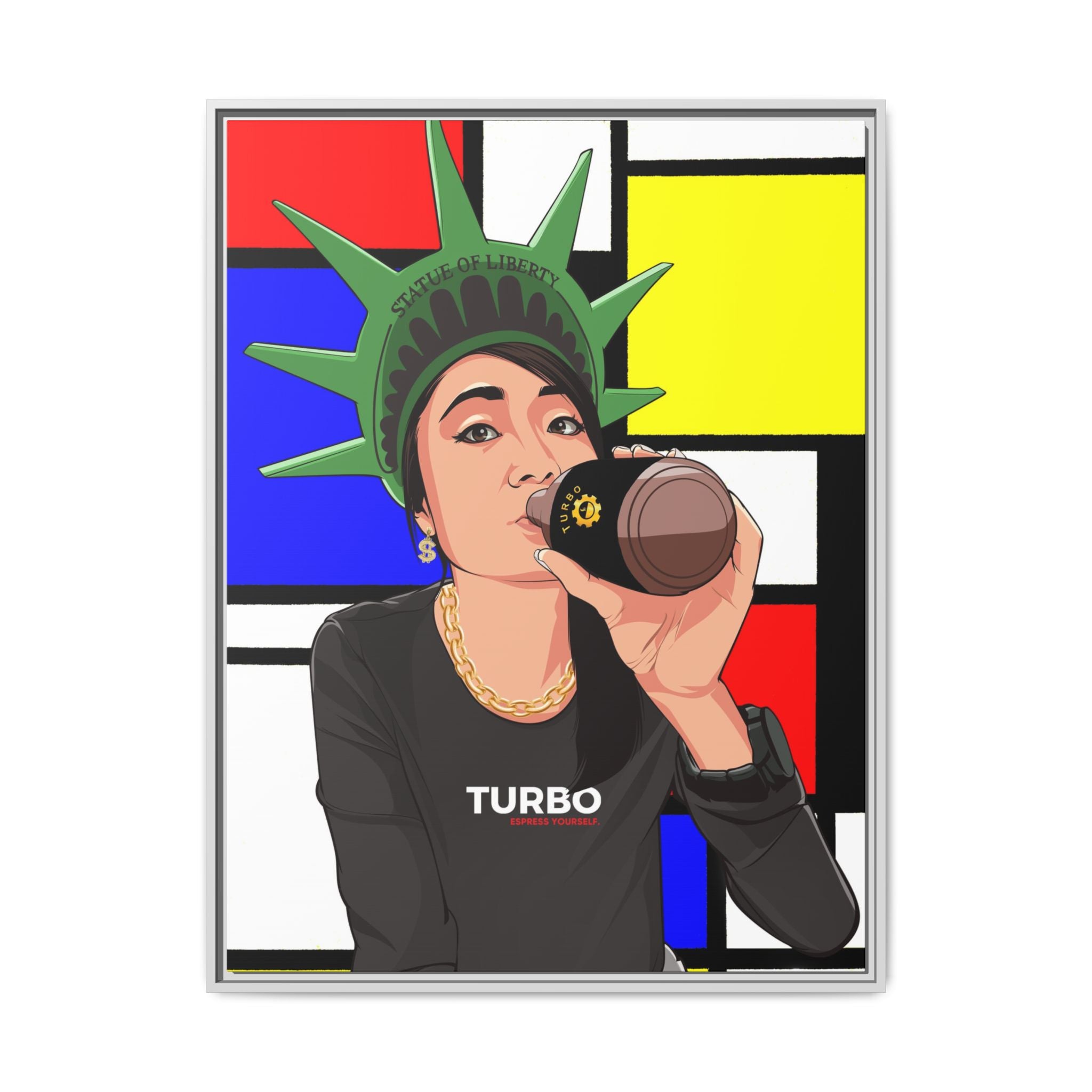 Framed Matte Canvas Art - Statue of Liberty Style with Turbo Text