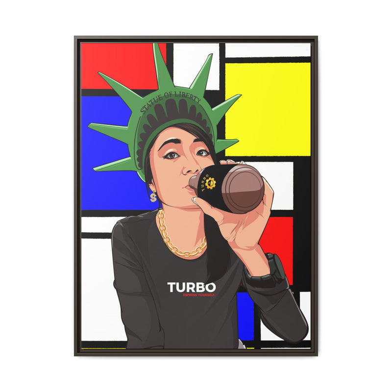 Framed Matte Canvas Art - Statue of Liberty Style with Turbo Text
